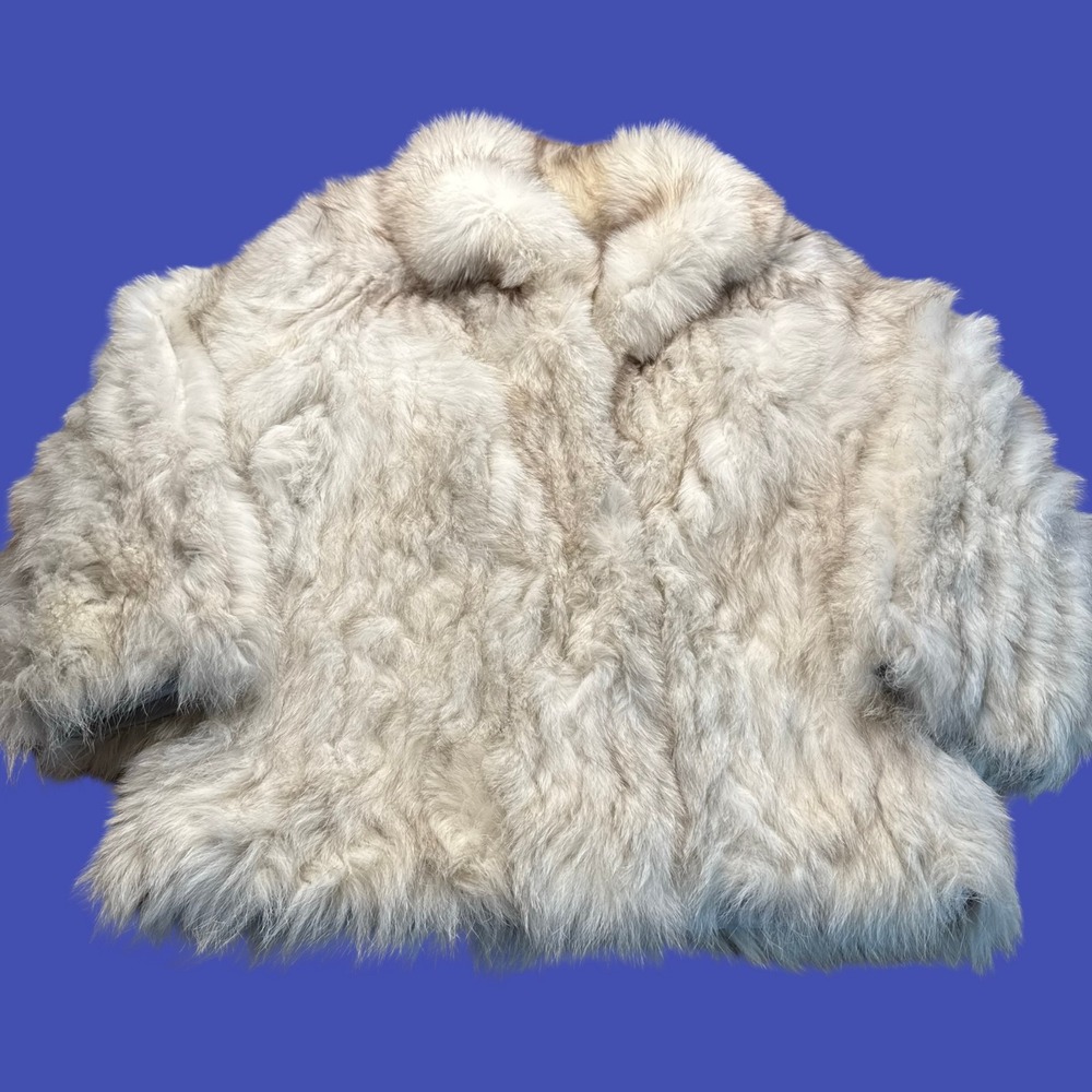 Saga Fox Womens Medium Genuine Fox Fur Coat White Silver Beige Korea Vintage